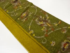 ふくれ織縞に花唐草・鳥模様全通洒落袋帯